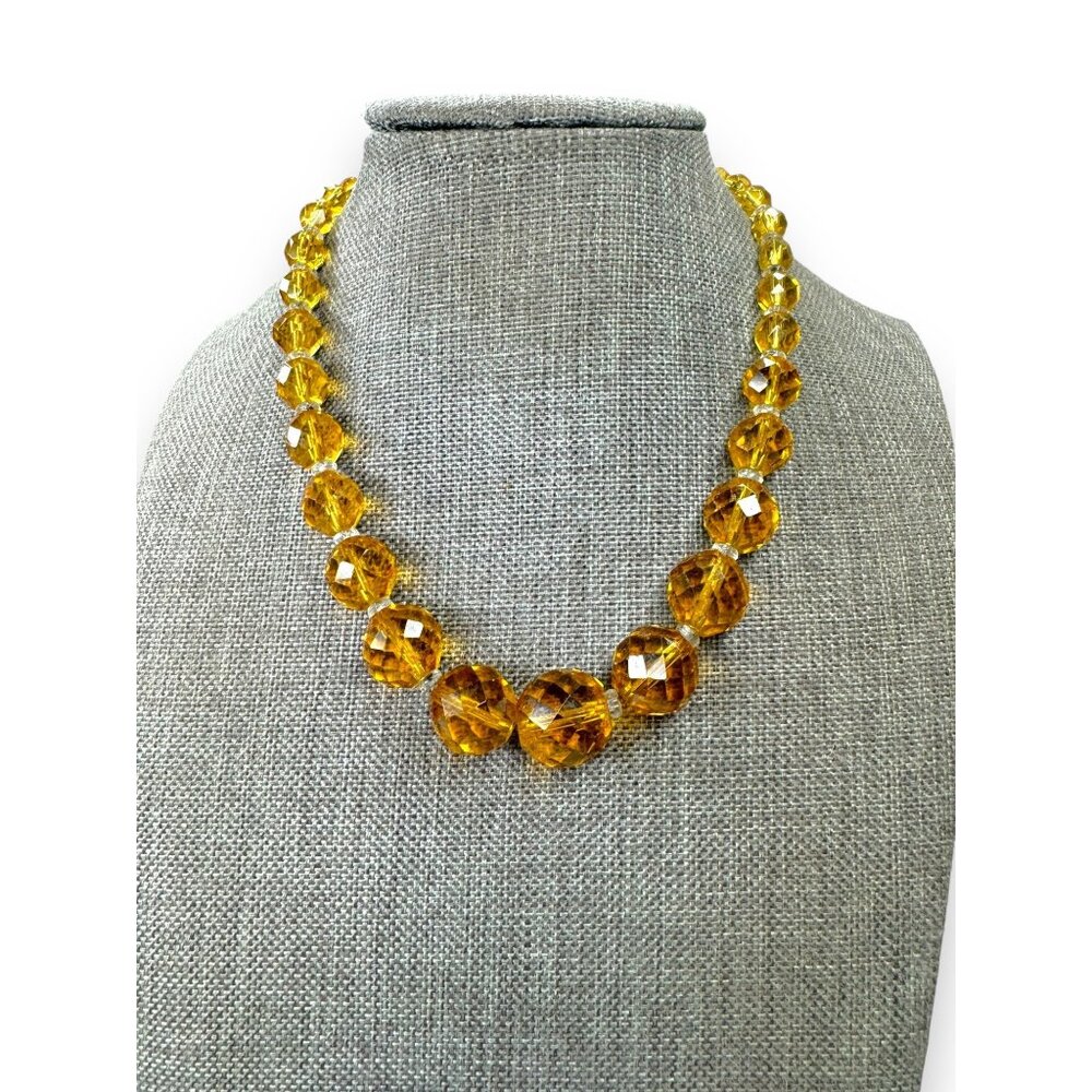Antique Manganese Amber Glass Bead Necklace With 12K GF Spring Ring Clasp